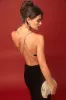 Rare Style Black Velvet Chain Strap Backless Maxi Dress sold by Lulus