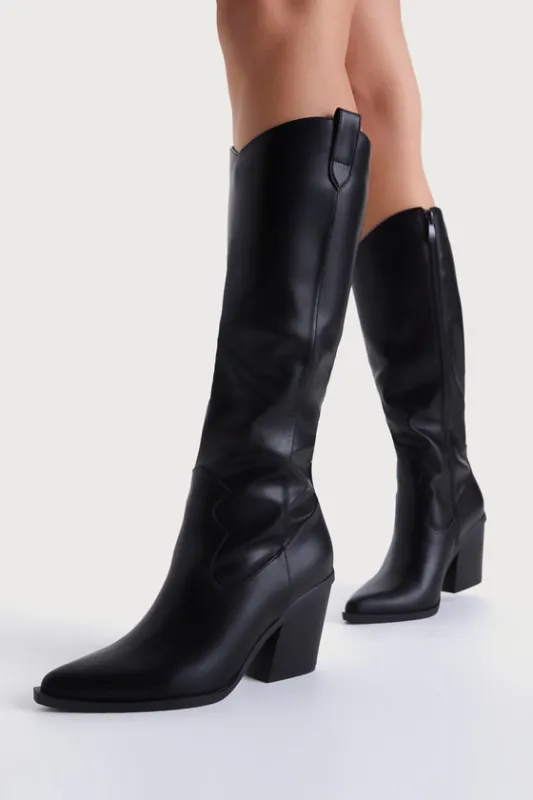 Rauland Black Pointed-Toe Knee-High Western Boots made by Lulus