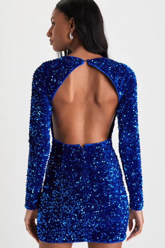 Alluring Radiance Royal Blue Sequin Cutout Bodycon Mini Dress sold by Lulus product image thumbnail 4