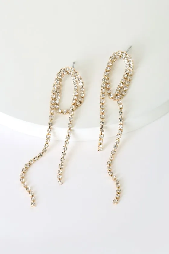 Daring to Dazzle Gold Rhinestone Chain Earrings sold by Lulus product image thumbnail 2