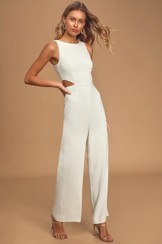 Moments to Remember White Sleeveless Wide-Leg Cutout Jumpsuit sold by Lulus product image thumbnail 2