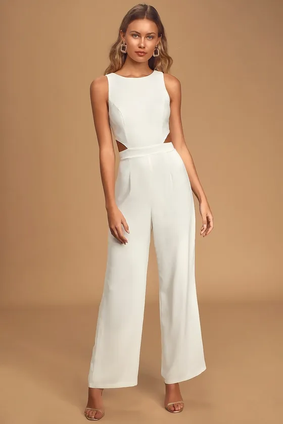 Moments to Remember White Sleeveless Wide-Leg Cutout Jumpsuit sold by Lulus product image thumbnail 4