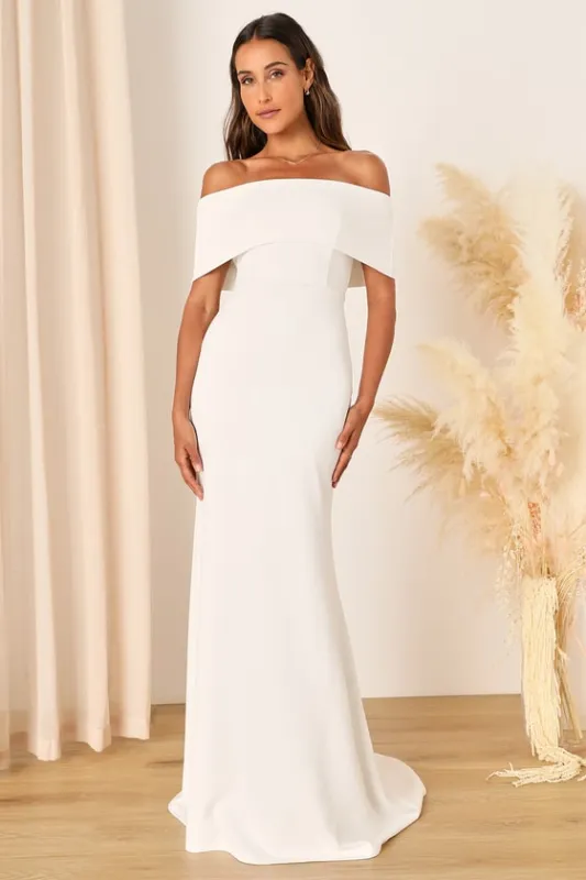 Exceptional Romance White Off-the-Shoulder Mermaid Maxi Dress sold by Lulus