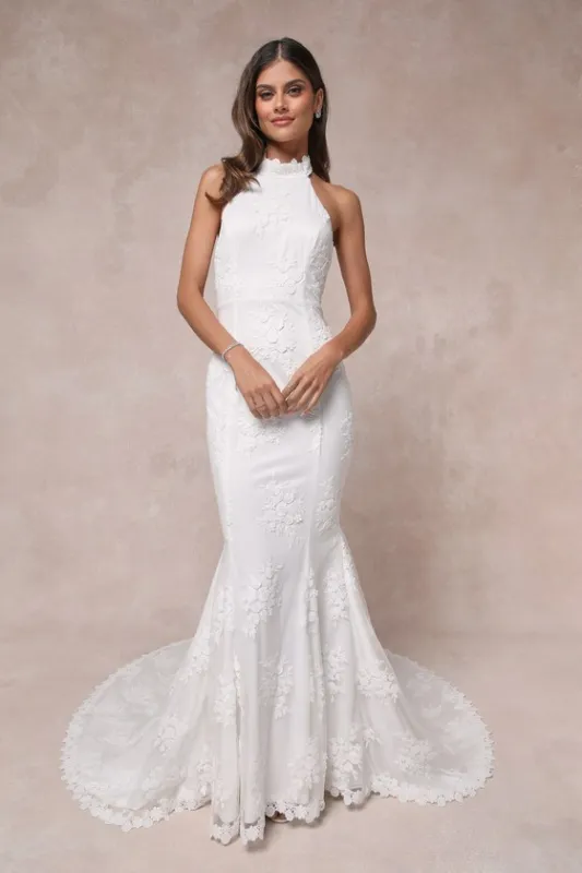 Dreamy Glamour White Embroidered Halter Mermaid Maxi Dress sold by Lulus
