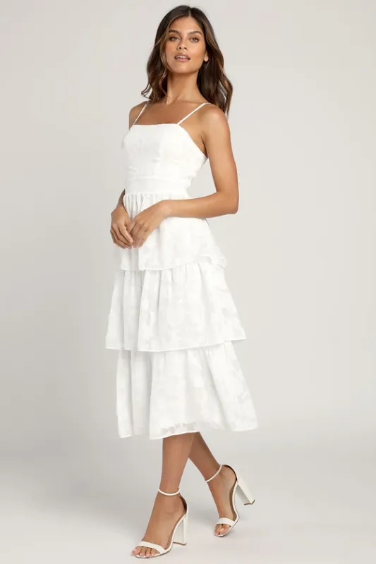 Grace and Beauty White Burnout Floral Print Tiered Dress sold by Lulus