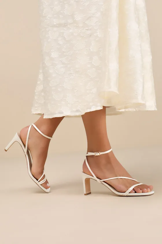 Kierha White Satin Strappy Low Heel Sandals sold by Lulus