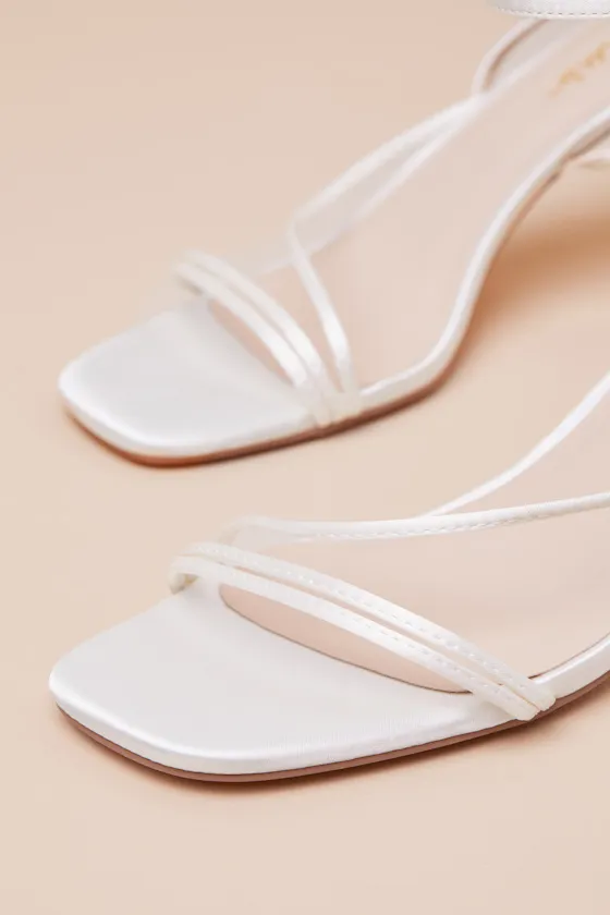 Kierha White Satin Strappy Low Heel Sandals sold by Lulus product image thumbnail 4