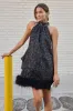 Magnetic Darling Shiny Black Sequin Feather Shift Mini Dress sold by Lulus