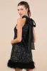 Magnetic Darling Shiny Black Sequin Feather Shift Mini Dress sold by Lulus