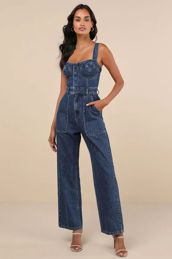 Fresh Perfection Dark Wash Bustier Sleeveless Denim Jumpsuit sold by Lulus product image thumbnail 2