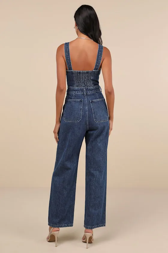 Fresh Perfection Dark Wash Bustier Sleeveless Denim Jumpsuit sold by Lulus product image thumbnail 3