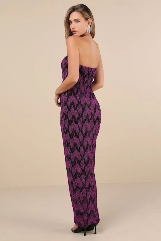 Shimmering RSVP Shiny Magenta Lurex Strapless Maxi Dress sold by Lulus product image thumbnail 2