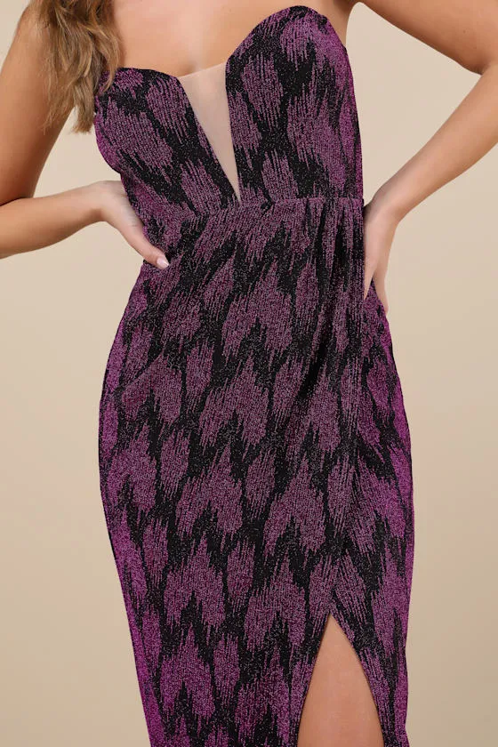 Shimmering RSVP Shiny Magenta Lurex Strapless Maxi Dress sold by Lulus product image thumbnail 4