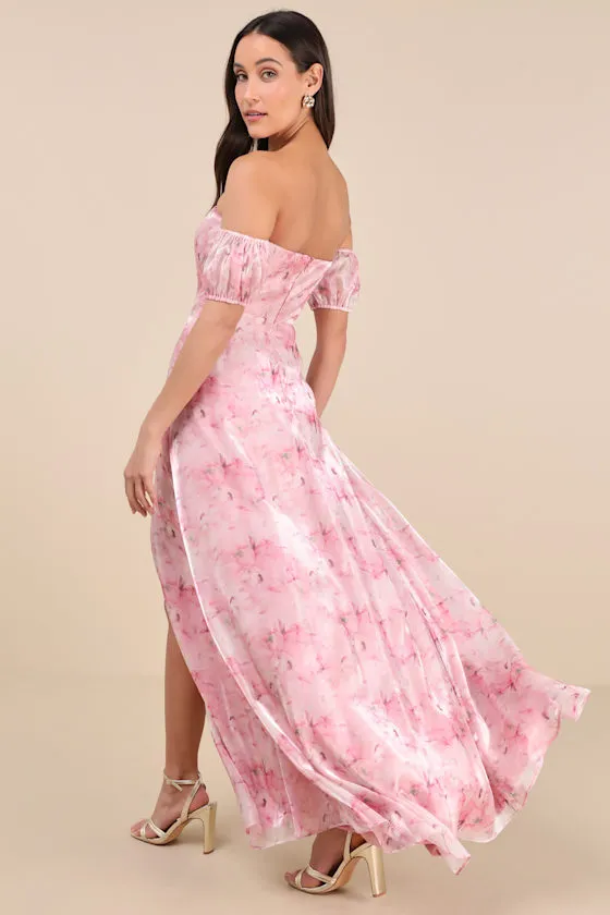 Idyllic Charisma Light Pink Floral Off-the-Shoulder Maxi Dress sold by Lulus product image thumbnail 2