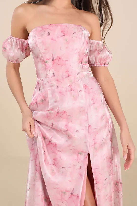 Idyllic Charisma Light Pink Floral Off-the-Shoulder Maxi Dress sold by Lulus product image thumbnail 3