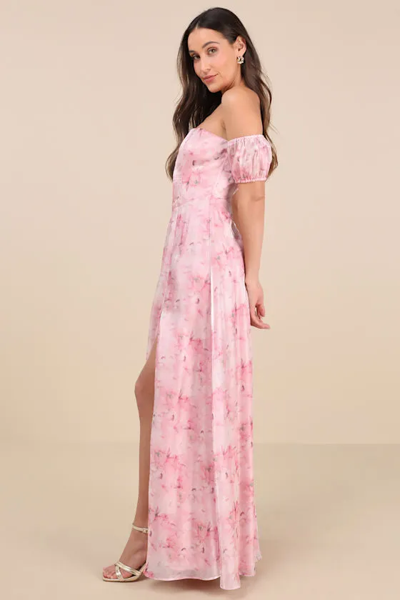 Idyllic Charisma Light Pink Floral Off-the-Shoulder Maxi Dress sold by Lulus product image thumbnail 4