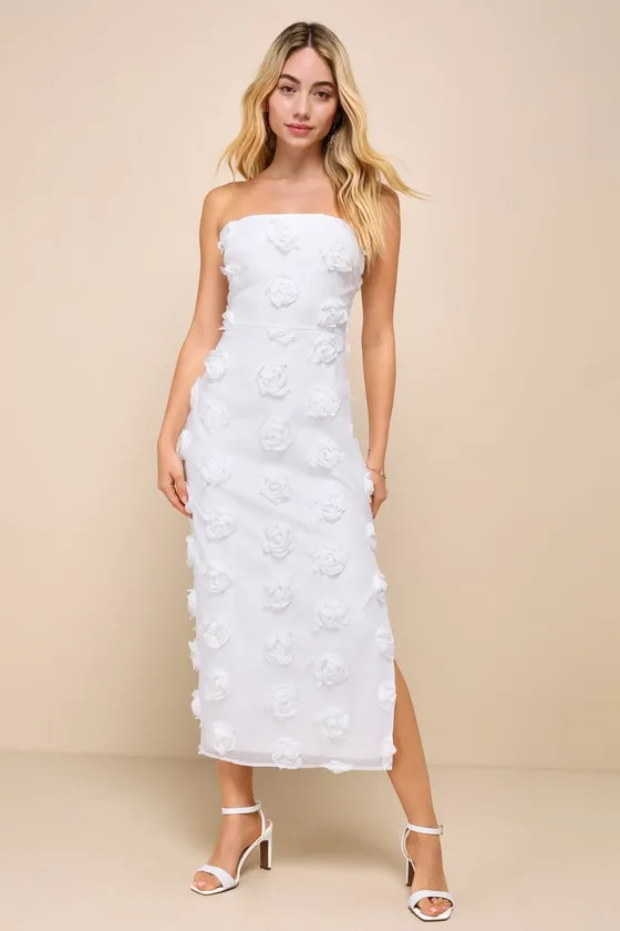 Posh Appearance White 3D Floral Applique Strapless Midi Dress sold by Lulus product image thumbnail 2