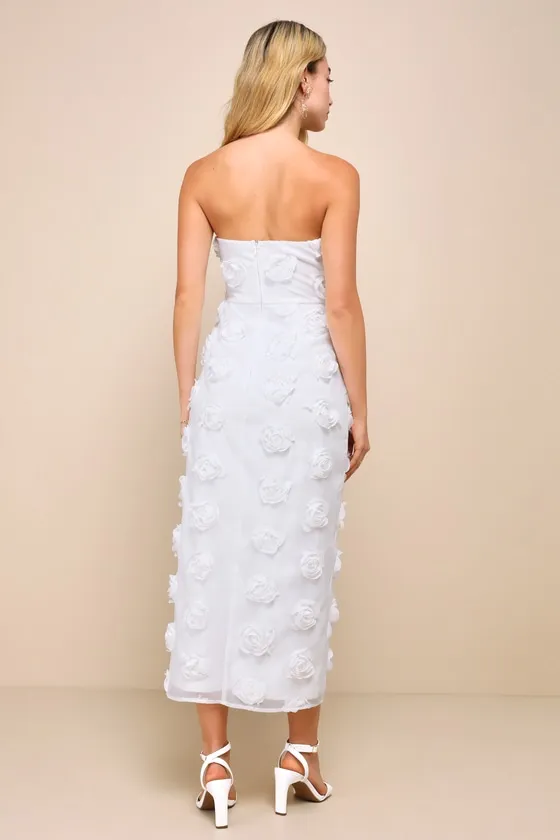 Posh Appearance White 3D Floral Applique Strapless Midi Dress sold by Lulus product image thumbnail 3