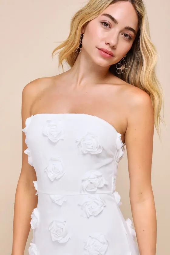 Posh Appearance White 3D Floral Applique Strapless Midi Dress sold by Lulus product image thumbnail 4