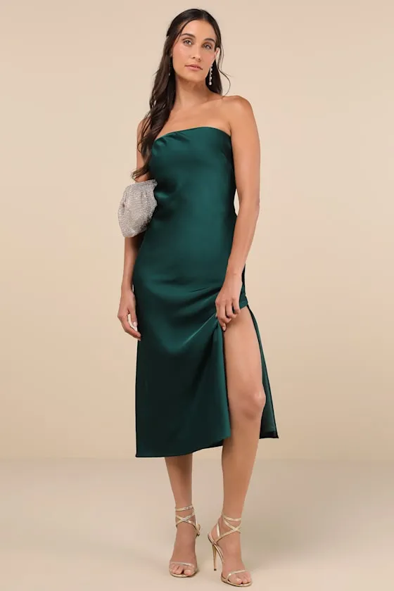 Effortless Bliss Emerald Satin Strapless Cowl Back Midi Dress sold by Lulus product image thumbnail 2
