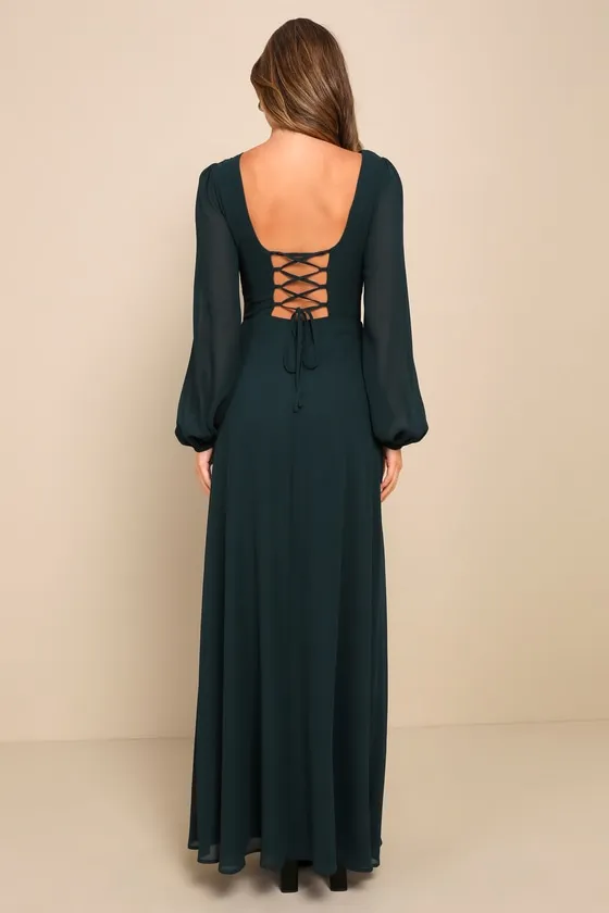 Marvelous Affair Emerald Green Pleated Lace-Up Maxi Dress sold by Lulus product image thumbnail 2