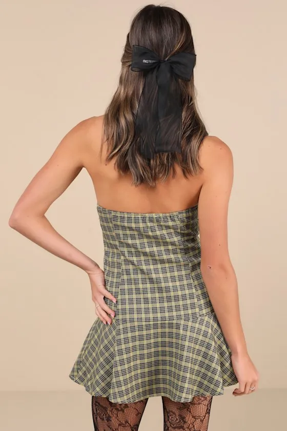 Hadia Yellow Plaid Strapless Drop Waist Mini Dress sold by Lulus product image thumbnail 2