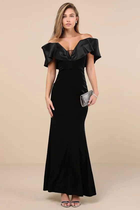 Coveted Luxury Black Velvet Off-the-Shoulder Maxi Dress sold by Lulus product image thumbnail 3