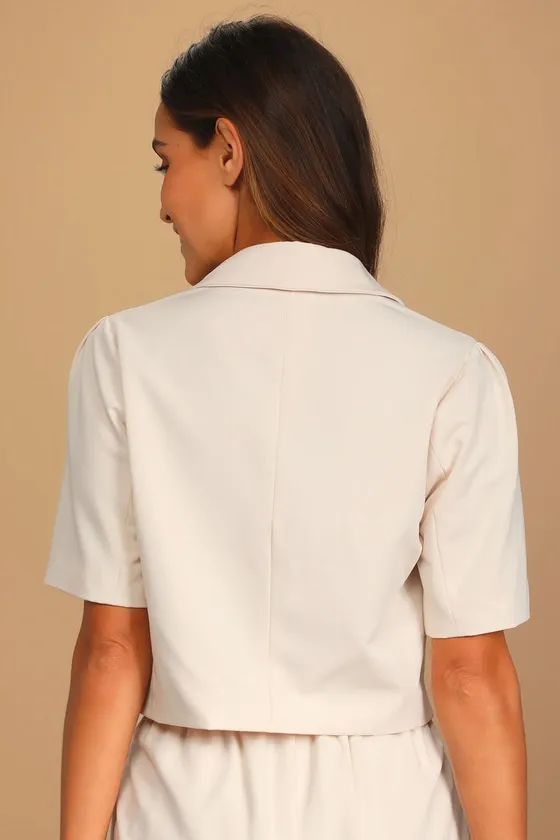 Posh Company Ivory Cropped Short Sleeve Blazer sold by Lulus product image thumbnail 4