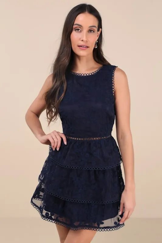 Look So Sweet Navy Floral Embroidered Organza Mini Dress sold by Lulus