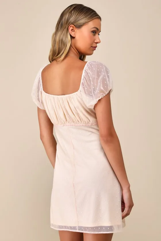 Immense Sweetness Blush Swiss Dot Mesh Puff Sleeve Mini Dress sold by Lulus product image thumbnail 3