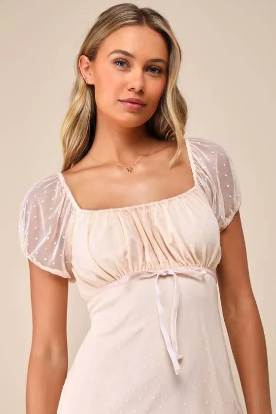 Immense Sweetness Blush Swiss Dot Mesh Puff Sleeve Mini Dress sold by Lulus product image thumbnail 4