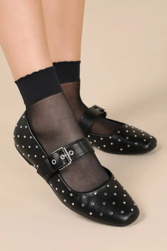 Mellie Black Studded Buckle Ballet Flats sold by Lulus