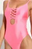 Dixie Hot Pink Lace-Up Backless One-Piece Swimsuit sold by Lulus