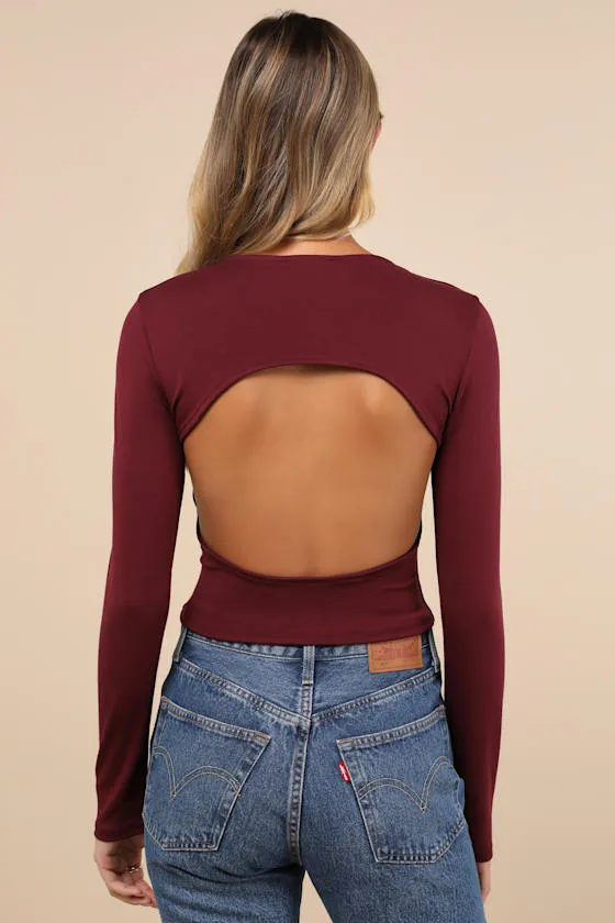 Daily Coolness Dark Plum Cutout Long Sleeve Crew Neck Top sold by Lulus product image thumbnail 2