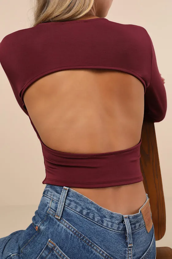 Daily Coolness Dark Plum Cutout Long Sleeve Crew Neck Top sold by Lulus product image thumbnail 4