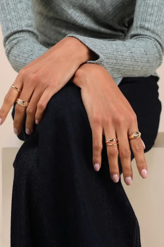 Bejeweled Babe Gold Five-Piece Signet Ring Set sold by Lulus