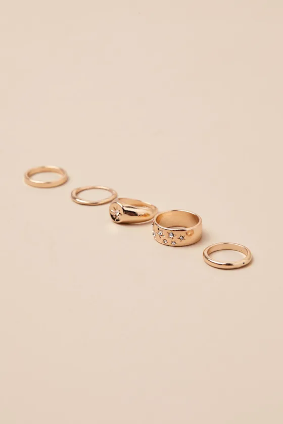 Bejeweled Babe Gold Five-Piece Signet Ring Set sold by Lulus product image thumbnail 2