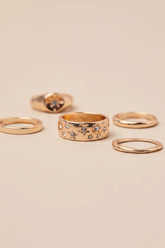 Bejeweled Babe Gold Five-Piece Signet Ring Set sold by Lulus product image thumbnail 4