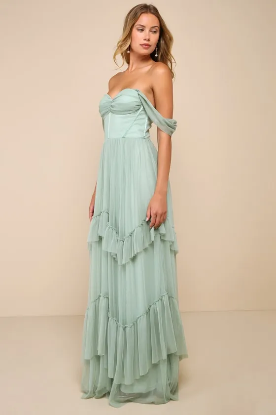Stunning Personality Sage Green Mesh Off-the-Shoulder Maxi Dress sold by Lulus product image thumbnail 2
