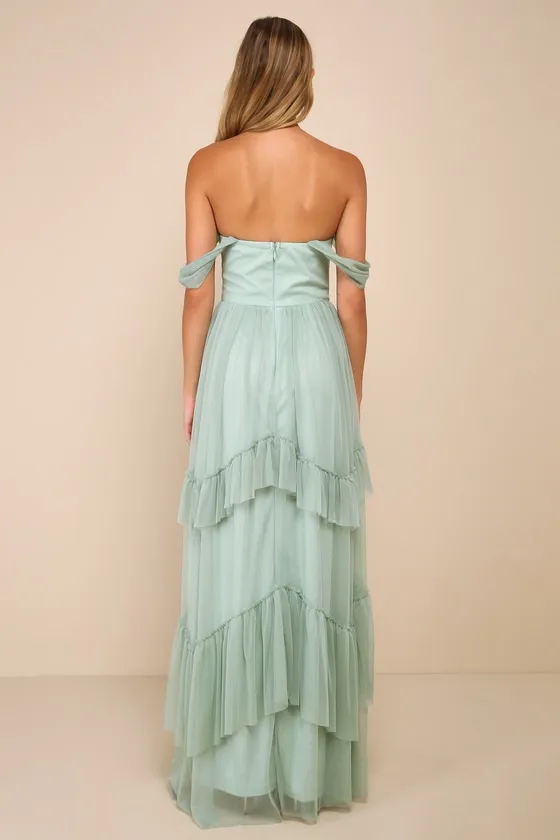 Stunning Personality Sage Green Mesh Off-the-Shoulder Maxi Dress sold by Lulus product image thumbnail 3