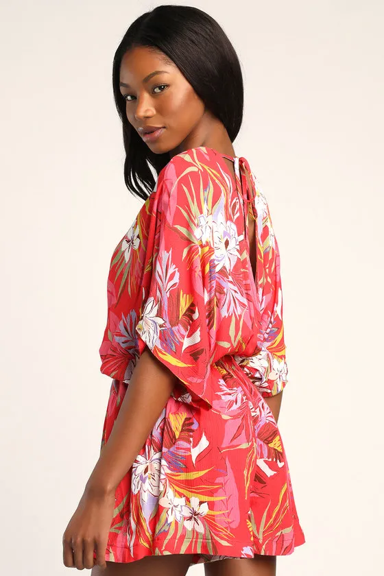 Festival Flirt Red Tropical Print Dolman Sleeve Romper sold by Lulus product image thumbnail 2