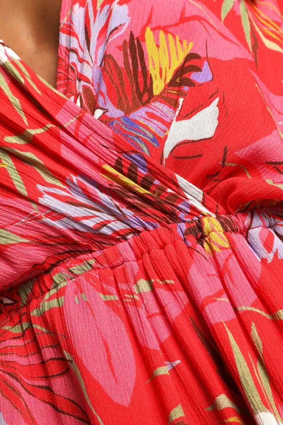 Festival Flirt Red Tropical Print Dolman Sleeve Romper sold by Lulus product image thumbnail 4