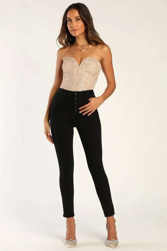 Sparkling Amour Gold Sequin Strapless Notched Bodysuit sold by Lulus product image thumbnail 2