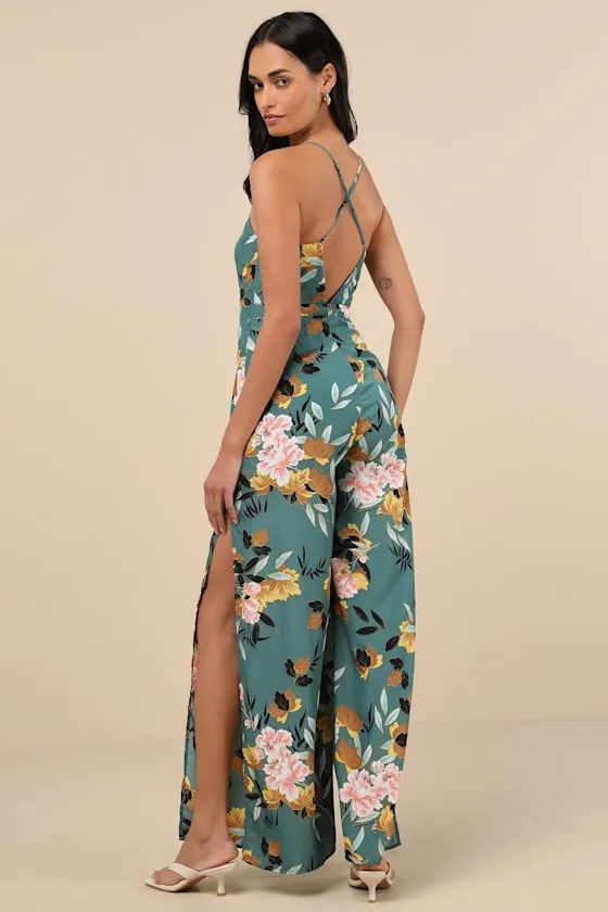Beautiful Blooms Teal Green Floral Print Wide-Leg Jumpsuit sold by Lulus product image thumbnail 2