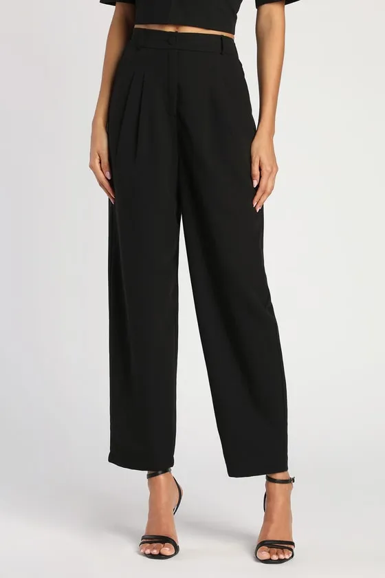 Posh Company Black Pleated High-Waisted Trouser Pants sold by Lulus product image thumbnail 2