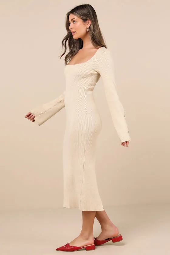 Classy Attitude Beige Ribbed Square Neck Midi Sweater Dress sold by Lulus product image thumbnail 3