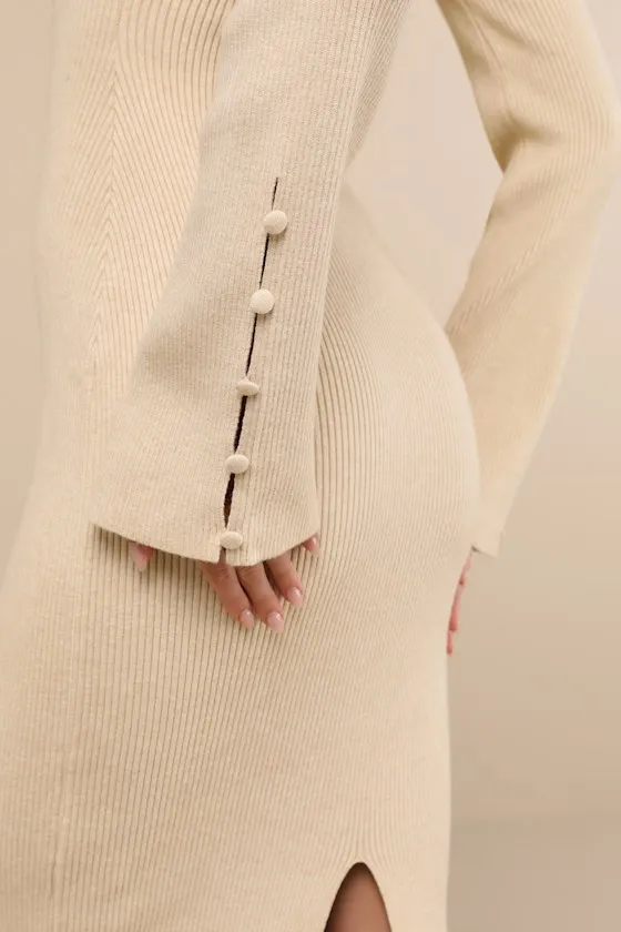 Classy Attitude Beige Ribbed Square Neck Midi Sweater Dress sold by Lulus product image thumbnail 4