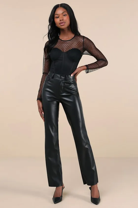 Luxe Agenda Black Sheer Mesh Polka Dot Pleated Bustier Bodysuit sold by Lulus product image thumbnail 3