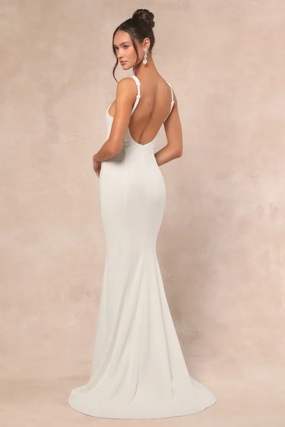 Safine White Backless Mermaid Maxi Dress sold by Lulus