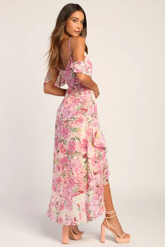 Watch Me Grow Pink Floral Print Cold-Shoulder High-Low Dress sold by Lulus product image thumbnail 4